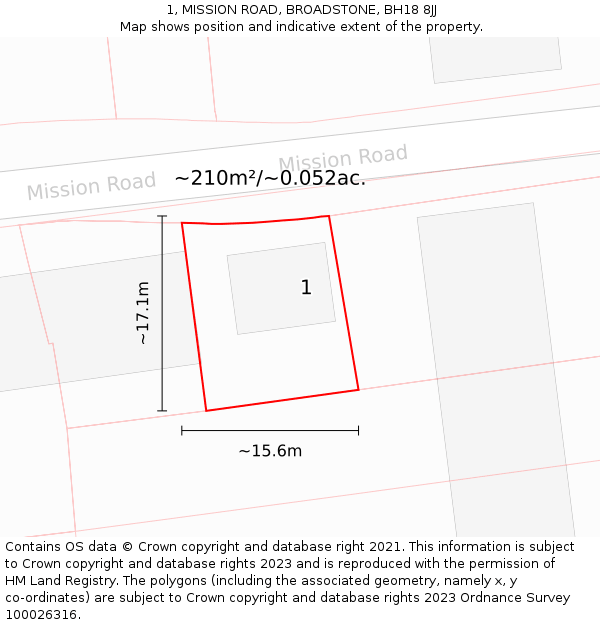 1, MISSION ROAD, BROADSTONE, BH18 8JJ: Plot and title map