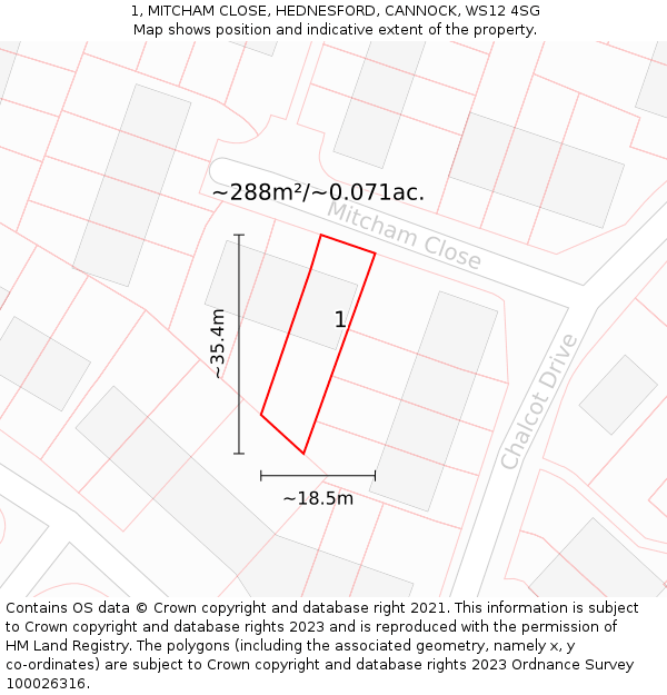 1, MITCHAM CLOSE, HEDNESFORD, CANNOCK, WS12 4SG: Plot and title map