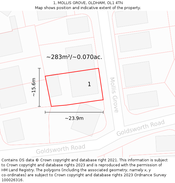 1, MOLLIS GROVE, OLDHAM, OL1 4TN: Plot and title map