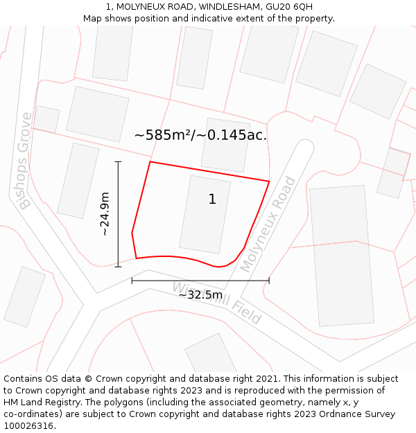 1, MOLYNEUX ROAD, WINDLESHAM, GU20 6QH: Plot and title map