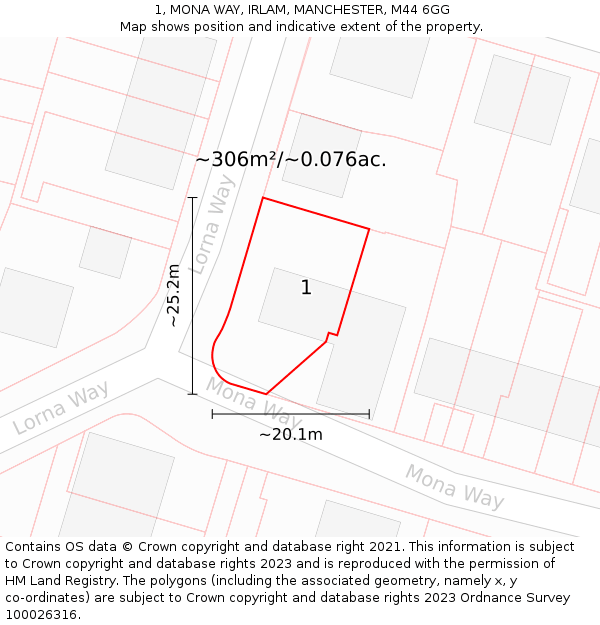 1, MONA WAY, IRLAM, MANCHESTER, M44 6GG: Plot and title map