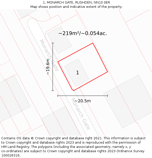 1, MONARCH GATE, RUSHDEN, NN10 0ER: Plot and title map