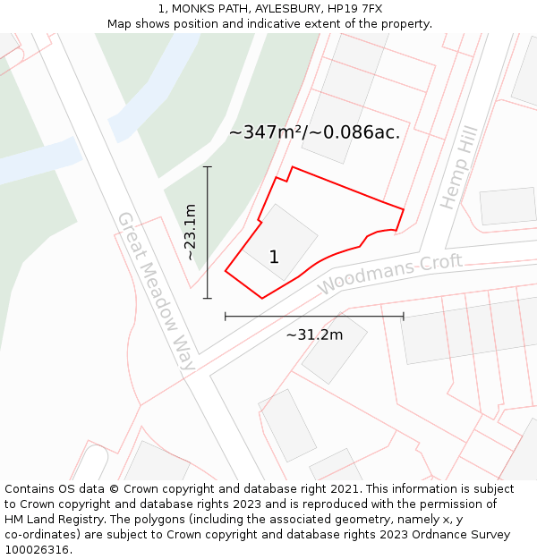 1, MONKS PATH, AYLESBURY, HP19 7FX: Plot and title map