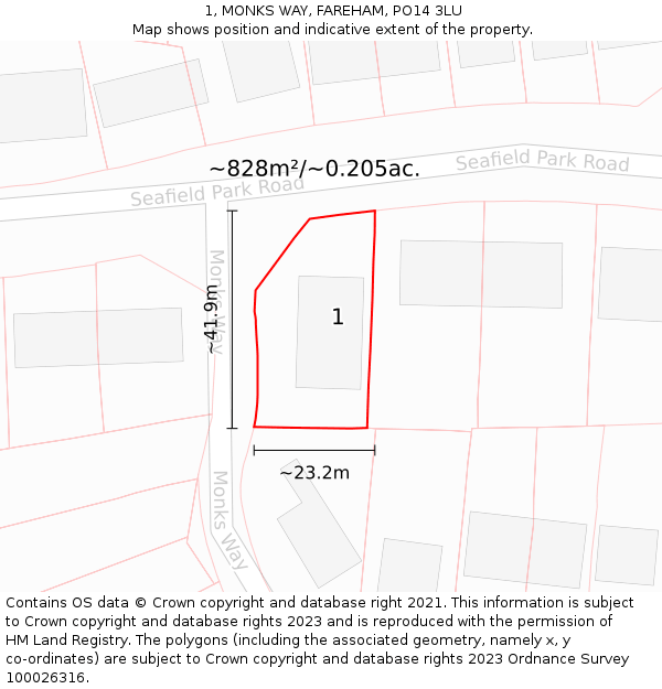 1, MONKS WAY, FAREHAM, PO14 3LU: Plot and title map