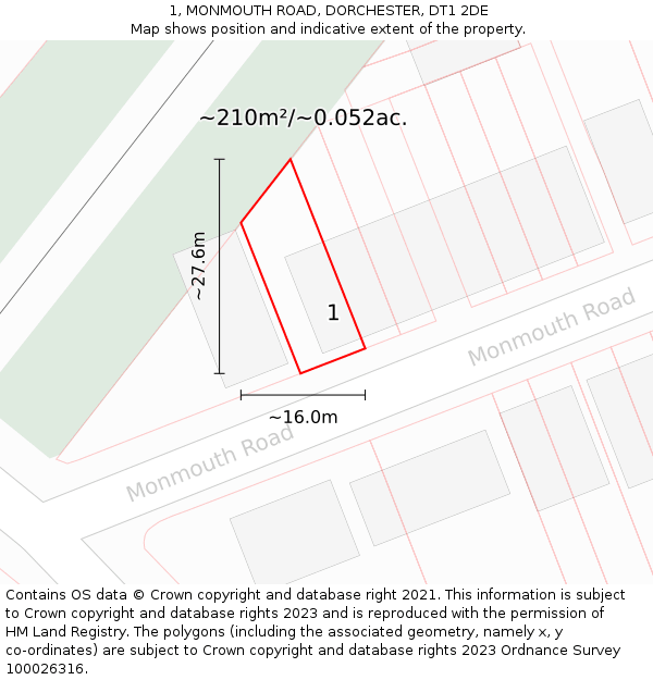 1, MONMOUTH ROAD, DORCHESTER, DT1 2DE: Plot and title map
