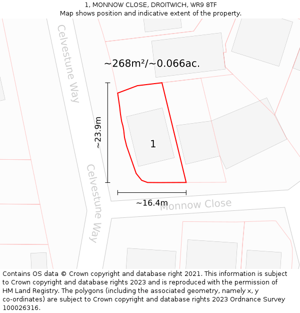 1, MONNOW CLOSE, DROITWICH, WR9 8TF: Plot and title map