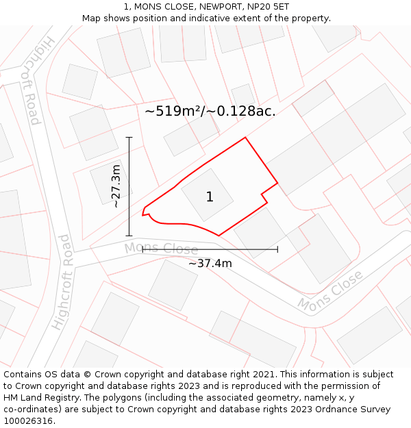 1, MONS CLOSE, NEWPORT, NP20 5ET: Plot and title map