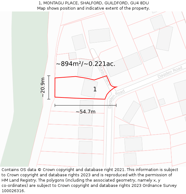 1, MONTAGU PLACE, SHALFORD, GUILDFORD, GU4 8DU: Plot and title map