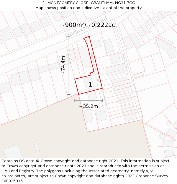 1, MONTGOMERY CLOSE, GRANTHAM, NG31 7GG: Plot and title map