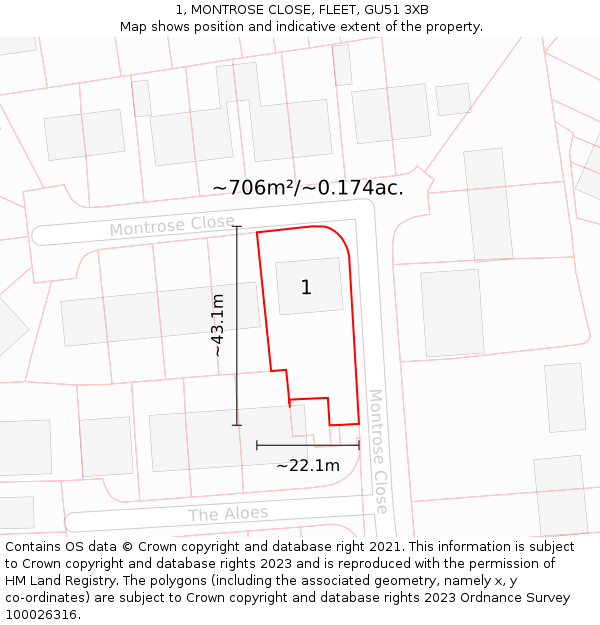 1, MONTROSE CLOSE, FLEET, GU51 3XB: Plot and title map