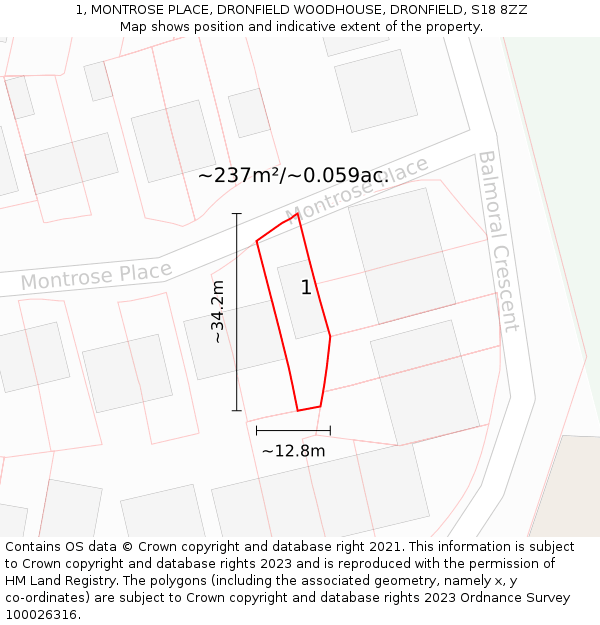 1, MONTROSE PLACE, DRONFIELD WOODHOUSE, DRONFIELD, S18 8ZZ: Plot and title map