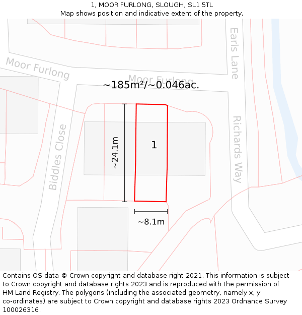 1, MOOR FURLONG, SLOUGH, SL1 5TL: Plot and title map