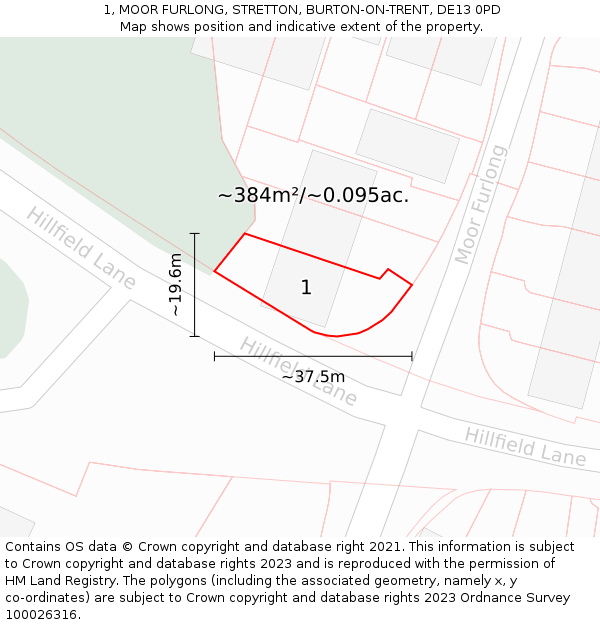 1, MOOR FURLONG, STRETTON, BURTON-ON-TRENT, DE13 0PD: Plot and title map