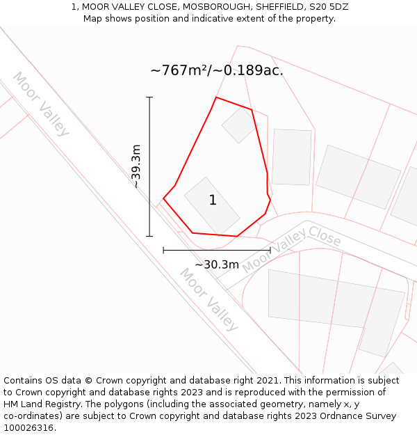 1, MOOR VALLEY CLOSE, MOSBOROUGH, SHEFFIELD, S20 5DZ: Plot and title map