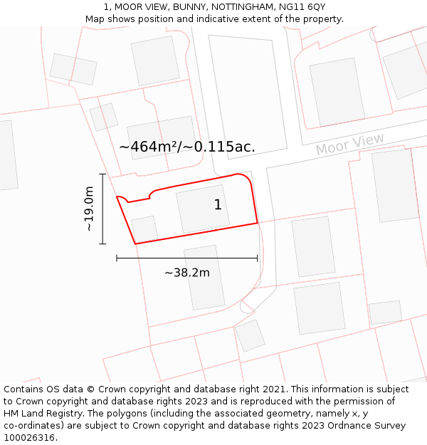 1, MOOR VIEW, BUNNY, NOTTINGHAM, NG11 6QY: Plot and title map