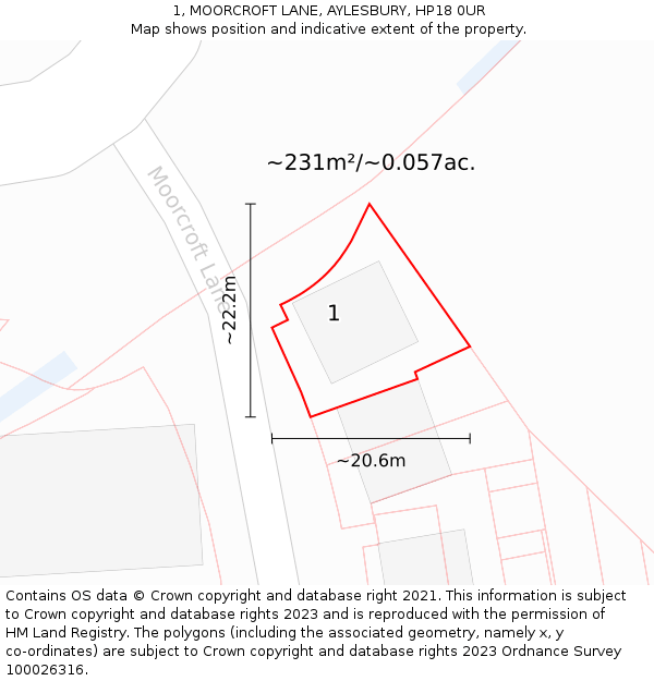 1, MOORCROFT LANE, AYLESBURY, HP18 0UR: Plot and title map