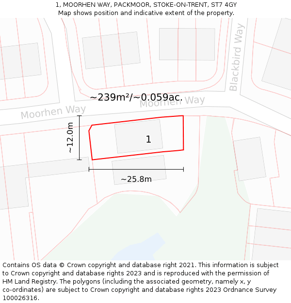 1, MOORHEN WAY, PACKMOOR, STOKE-ON-TRENT, ST7 4GY: Plot and title map