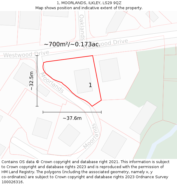 1, MOORLANDS, ILKLEY, LS29 9QZ: Plot and title map