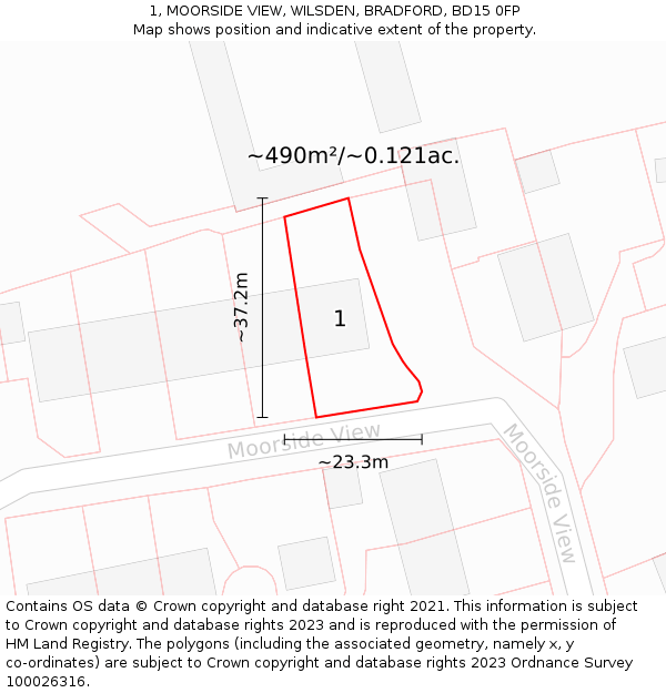 1, MOORSIDE VIEW, WILSDEN, BRADFORD, BD15 0FP: Plot and title map