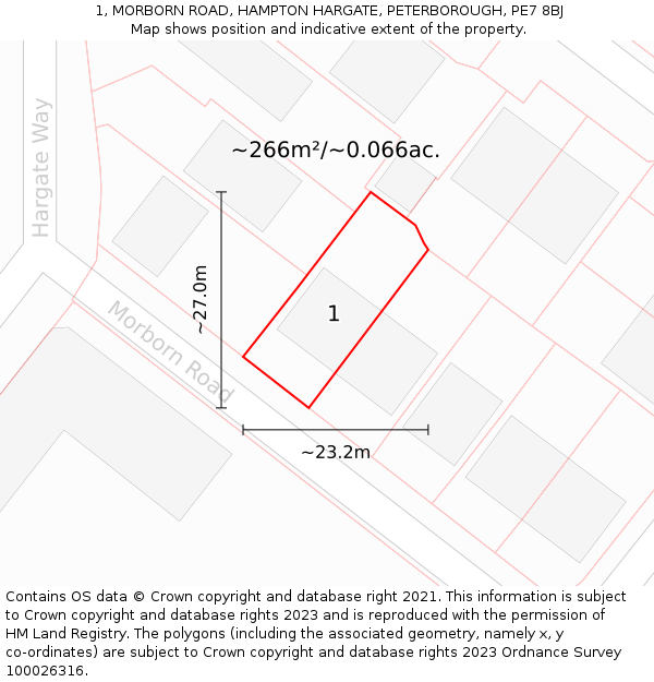 1, MORBORN ROAD, HAMPTON HARGATE, PETERBOROUGH, PE7 8BJ: Plot and title map