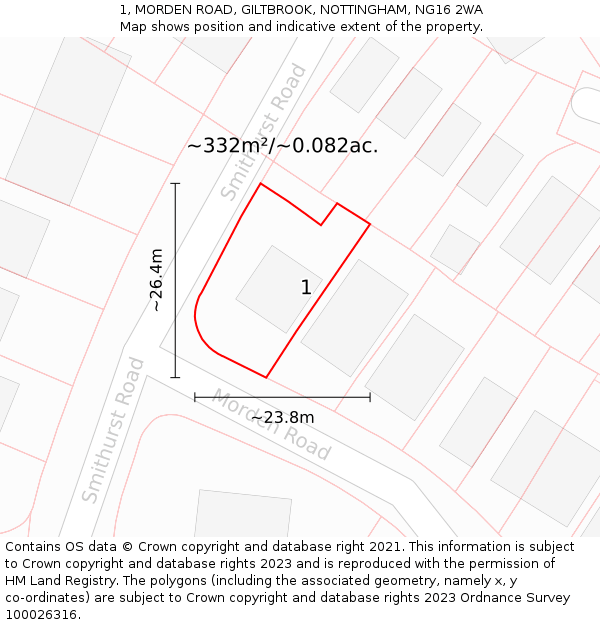 1, MORDEN ROAD, GILTBROOK, NOTTINGHAM, NG16 2WA: Plot and title map