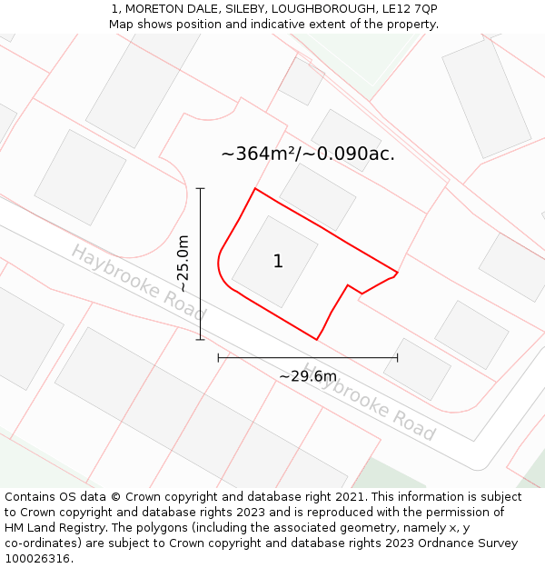 1, MORETON DALE, SILEBY, LOUGHBOROUGH, LE12 7QP: Plot and title map