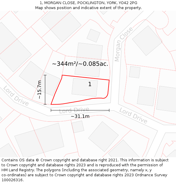 1, MORGAN CLOSE, POCKLINGTON, YORK, YO42 2PG: Plot and title map