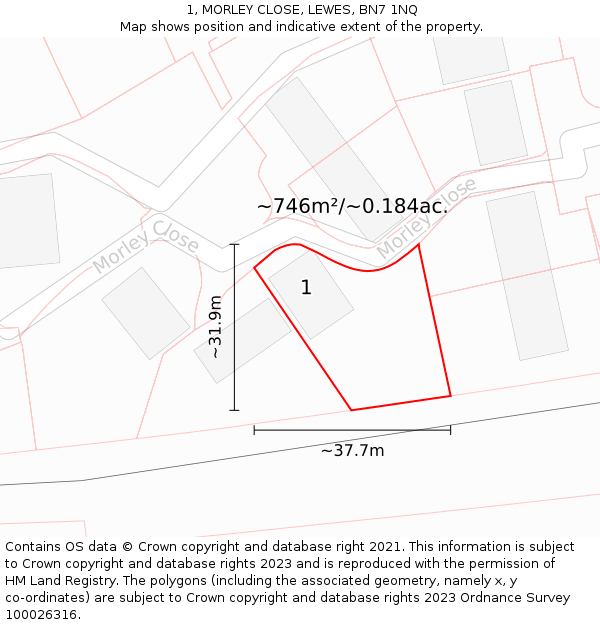 1, MORLEY CLOSE, LEWES, BN7 1NQ: Plot and title map