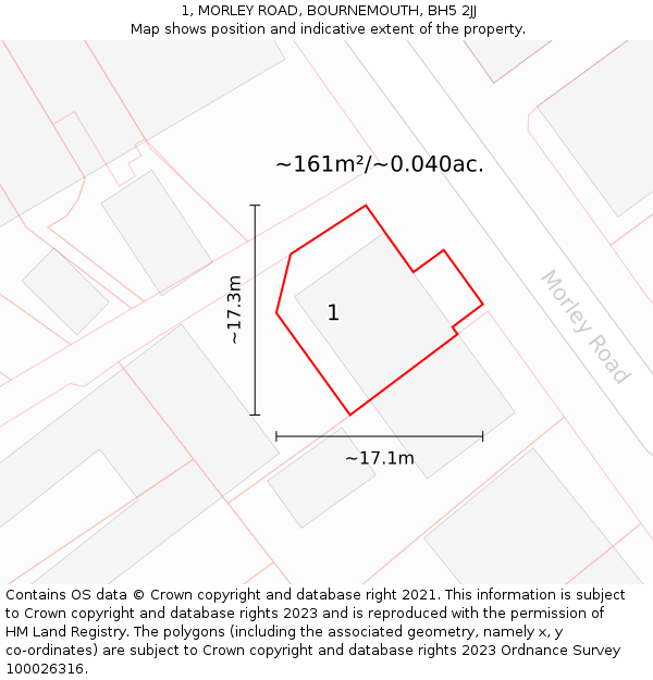 1, MORLEY ROAD, BOURNEMOUTH, BH5 2JJ: Plot and title map