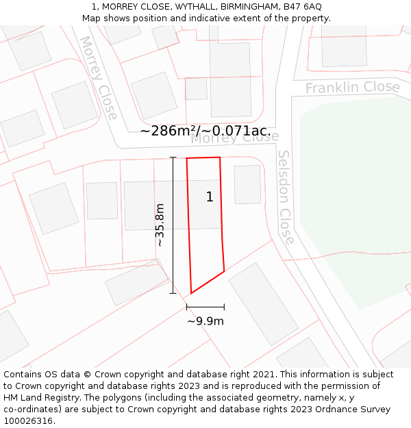 1, MORREY CLOSE, WYTHALL, BIRMINGHAM, B47 6AQ: Plot and title map