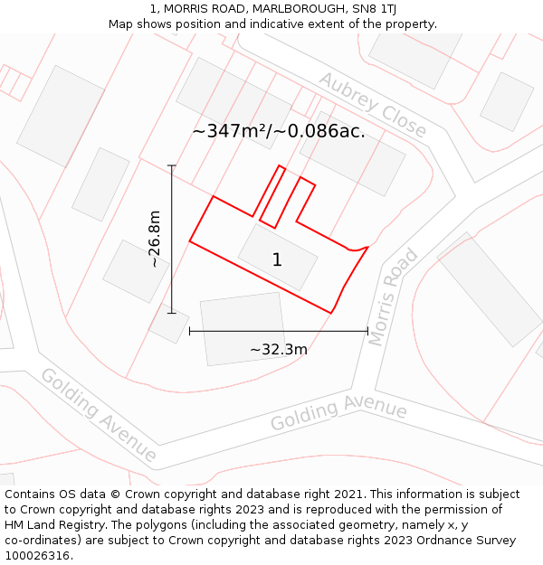 1, MORRIS ROAD, MARLBOROUGH, SN8 1TJ: Plot and title map