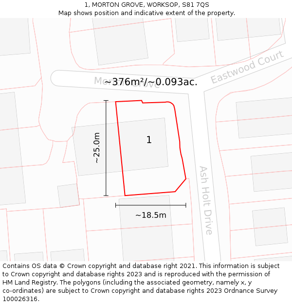 1, MORTON GROVE, WORKSOP, S81 7QS: Plot and title map