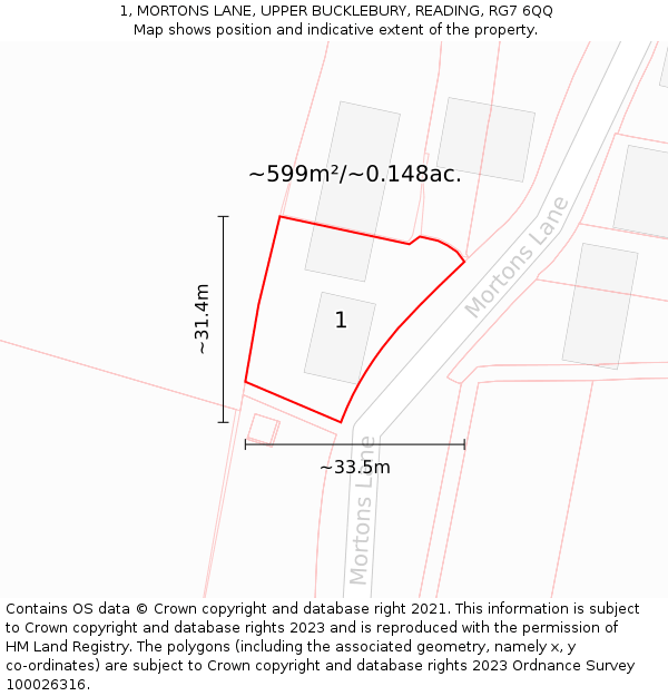 1, MORTONS LANE, UPPER BUCKLEBURY, READING, RG7 6QQ: Plot and title map