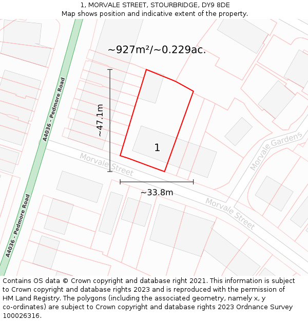 1, MORVALE STREET, STOURBRIDGE, DY9 8DE: Plot and title map