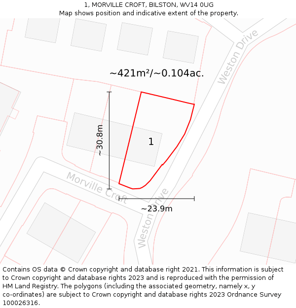 1, MORVILLE CROFT, BILSTON, WV14 0UG: Plot and title map