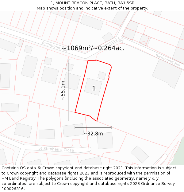 1, MOUNT BEACON PLACE, BATH, BA1 5SP: Plot and title map