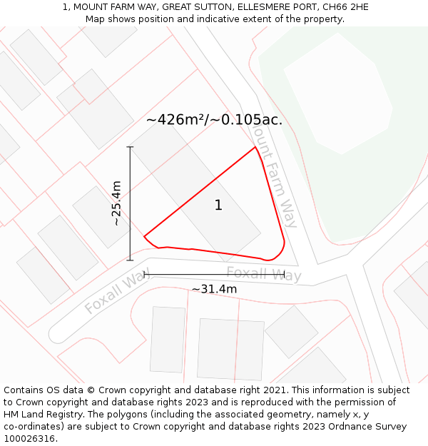 1, MOUNT FARM WAY, GREAT SUTTON, ELLESMERE PORT, CH66 2HE: Plot and title map