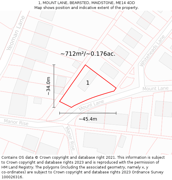 1, MOUNT LANE, BEARSTED, MAIDSTONE, ME14 4DD: Plot and title map