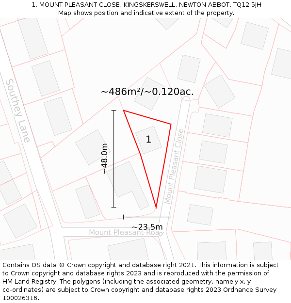 1, MOUNT PLEASANT CLOSE, KINGSKERSWELL, NEWTON ABBOT, TQ12 5JH: Plot and title map