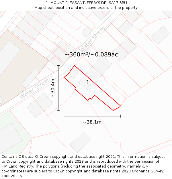 1, MOUNT PLEASANT, FERRYSIDE, SA17 5RU: Plot and title map