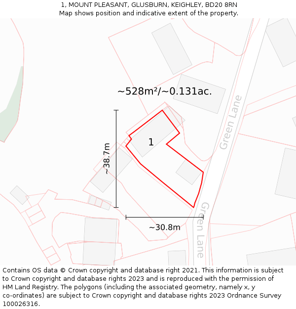 1, MOUNT PLEASANT, GLUSBURN, KEIGHLEY, BD20 8RN: Plot and title map