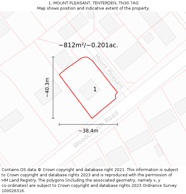 1, MOUNT PLEASANT, TENTERDEN, TN30 7AG: Plot and title map
