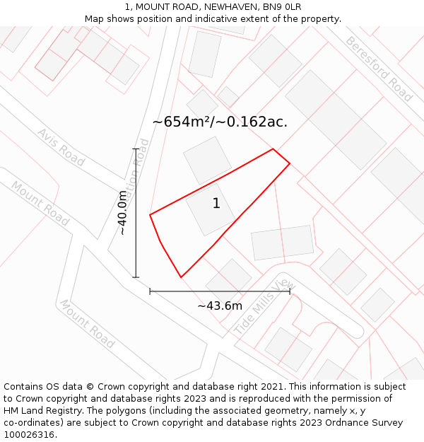 1, MOUNT ROAD, NEWHAVEN, BN9 0LR: Plot and title map