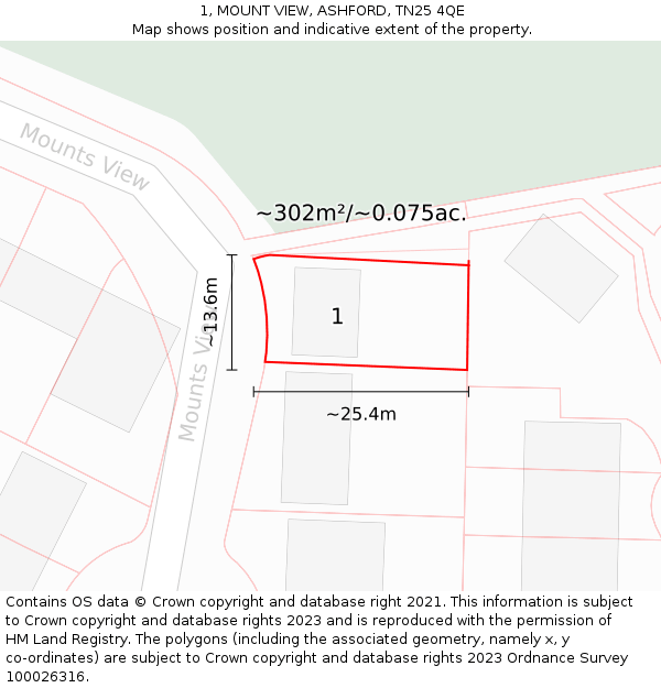 1, MOUNT VIEW, ASHFORD, TN25 4QE: Plot and title map