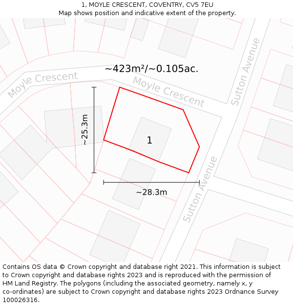 1, MOYLE CRESCENT, COVENTRY, CV5 7EU: Plot and title map