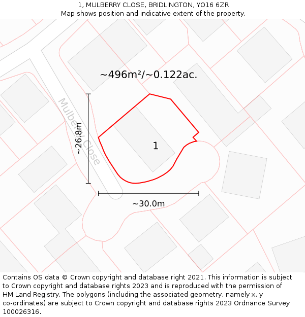 1, MULBERRY CLOSE, BRIDLINGTON, YO16 6ZR: Plot and title map