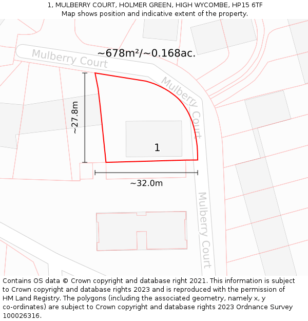 1, MULBERRY COURT, HOLMER GREEN, HIGH WYCOMBE, HP15 6TF: Plot and title map