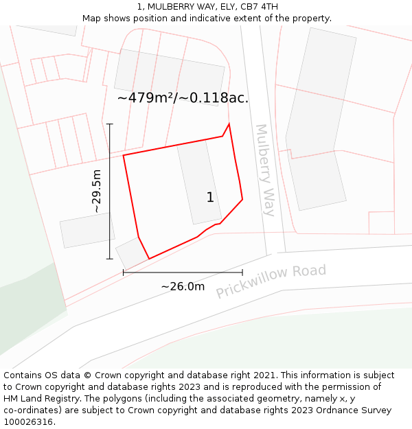 1, MULBERRY WAY, ELY, CB7 4TH: Plot and title map