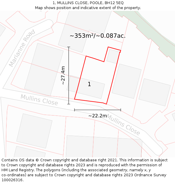 1, MULLINS CLOSE, POOLE, BH12 5EQ: Plot and title map