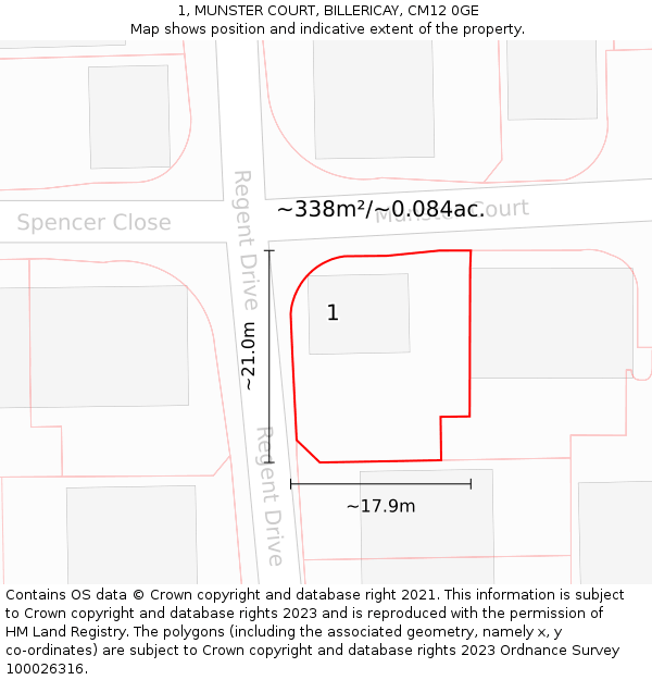 1, MUNSTER COURT, BILLERICAY, CM12 0GE: Plot and title map